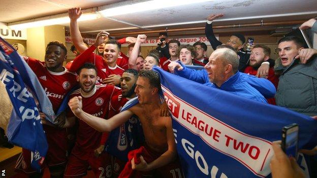 Accrington Stanley celebrate after being promoted