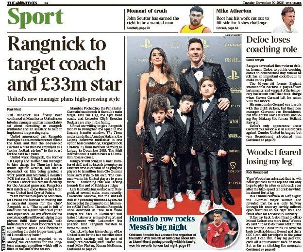 The back page of the Scottish edition of The Times on 301121