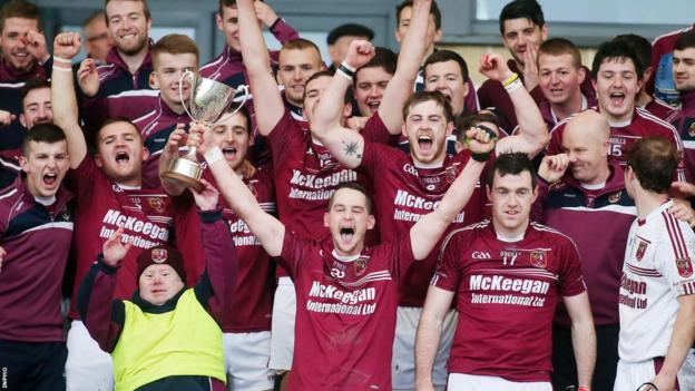 Cushendall celebrate their Ulster final win over Slaughtneil in 2015