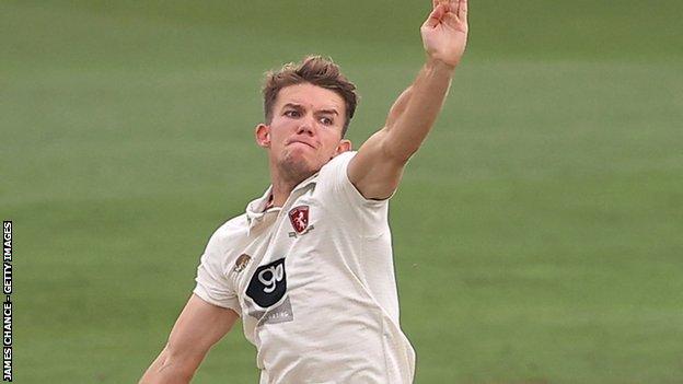 Kent fast bowler Matt Milnes took the last of his seven wickets in the match to complete his side's tense 17-run win at The Oval