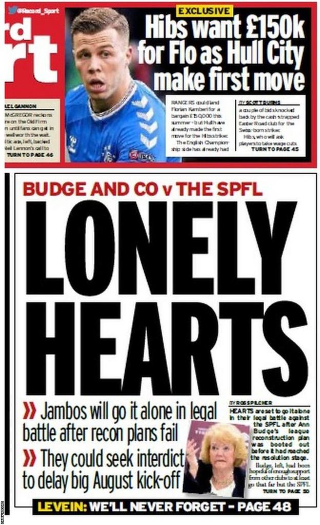 The back page of the Daily Record on 160620