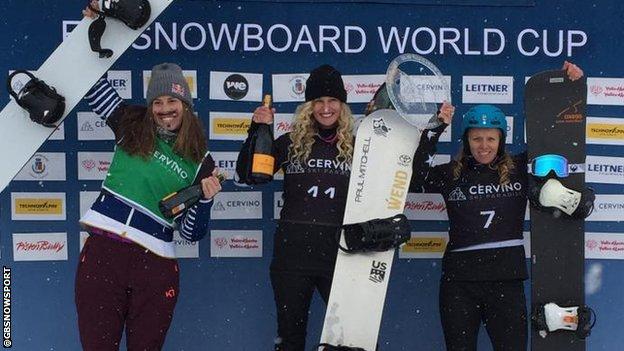 The top three at the World Cup snowboard cross