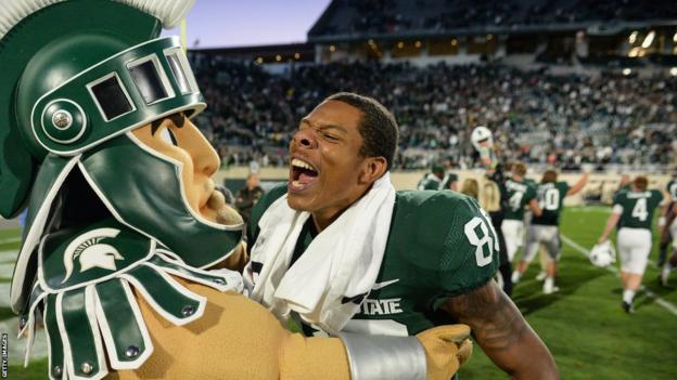 Trishton Jackson Ѻǧҧ Spartans ͧʤ͵ Sparty ѧ觢ѹص Big Ten Conference NCAA ҧѰԪ᡹ Notre Dame ѹ 23 ѹ¹ 2017