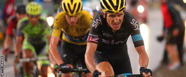 Geraint Thomas rides ahead of Chris Froome on stage 12 of this year's Tour