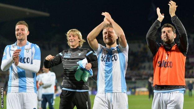 Lazio players celebrate win