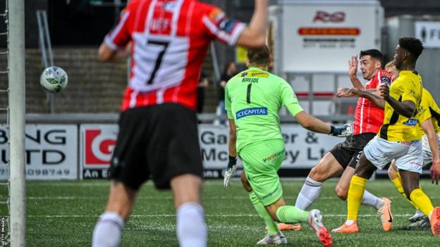 Cian Kavanagh fires home Derry's winner against KuPS