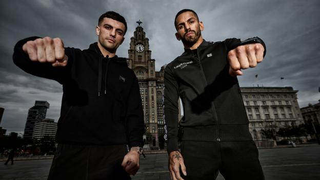 Jack Catterall and Jorge Liverpool pose for publicity shots in Liverpool