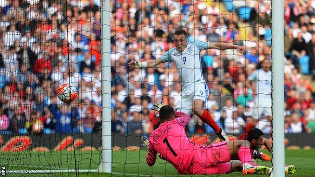Jamie Vardy scores for England against Turkey
