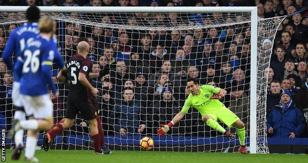 Claudio Bravo could not stop Kevin Mirallas putting Everton 2-0 ahead