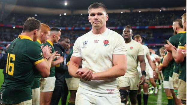 Owen Farrell leads England off the pitch after losing the World Cup semi-final to South Africa