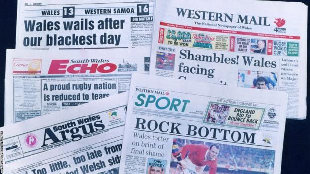 A general look at the Welsh daily newspapers after Wales lost 13-16 to Western Samoa in their first game of the Rugby World Cup