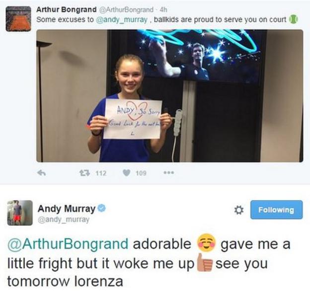 A ball girl apologises for hitting Murray with a ball