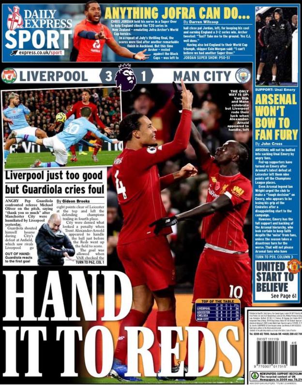 The back page of the Daily Express