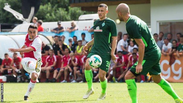 Abdelhak Nouri of Ajax tries to score during the friendly match between Ajax Amsterdam and SV Werder Bremen at Lindenstadion on July 08, 2017 in Hippach , Austria