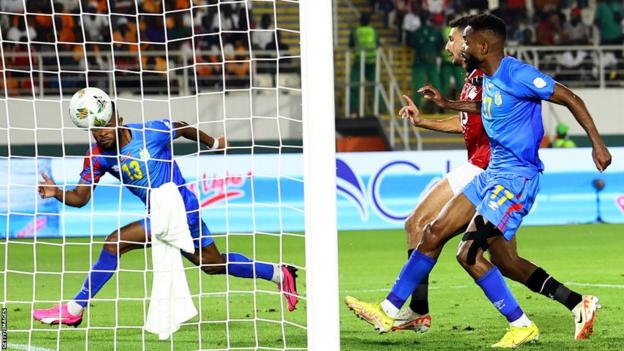 DR Congo's Meschack Elia scores their first goal against Egypt in their 2023 Afcon Africa Cup of Nations football match
