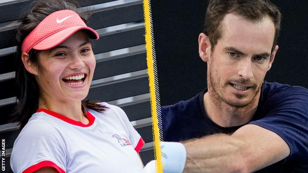 Emma Raducanu and Andy Murray in Australian Open practice