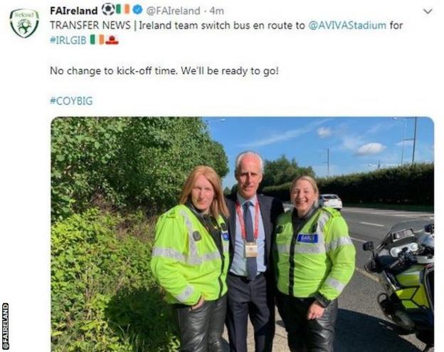 Mick McCarthy posed with members of the Republic's police escort