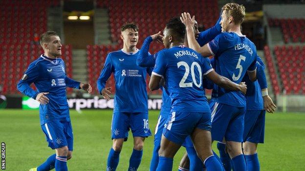 Filip Helander celebrates scoring the equaliser for Rangers