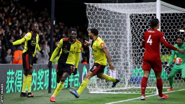 Ismaila Sarr celebrates scoring against Liverpool