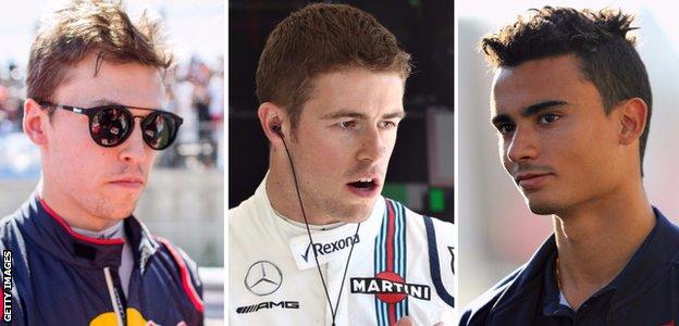 Red Bull driver Daniil Kvyat, Sauber's Pascal Wehrlein and reserve driver Paul Di Resta