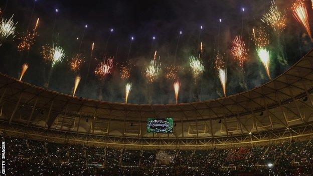 Fireworks at the Olembe Stadium