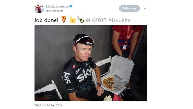 Chris Froome eating pizza