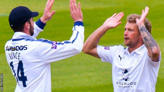Hampshire celebrate a wicket against Yorkshire