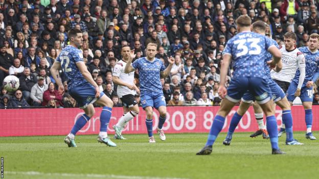 Max Bird put Derby County ahead with this swerving shot from outside the box
