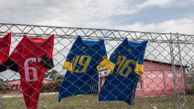 Football jerseys drying at the Ranch