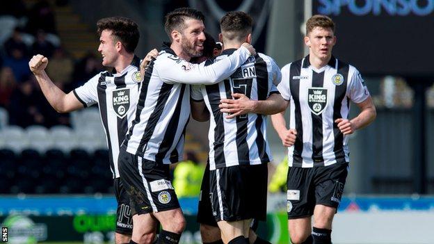 St Mirren's Callum Gallagher celebrates with his team-mates