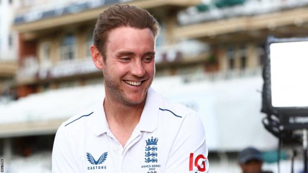 Stuart Broad prepares to speak to the media after announcing his retirement