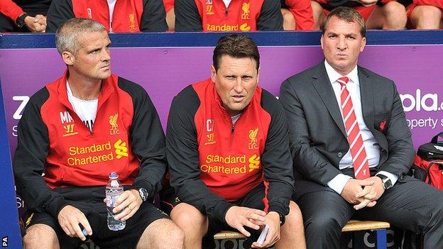 Mike Marsh (L) and Colin Pascoe (C) were long-time assistants to Liverpool boss Brendan Rodgers