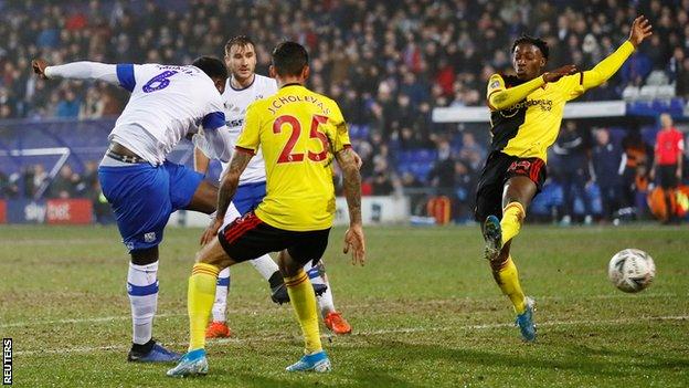 Emmanuel Monthe fires in for Tranmere against Watford