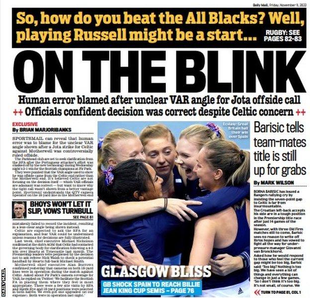 The back page of the Scottish Daily Mail on 111122