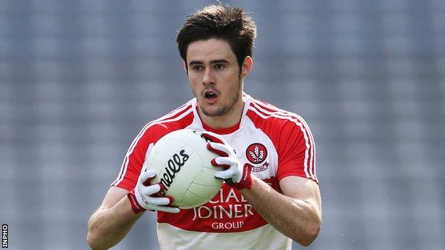 Chrissy McKaigue in action for Derry footballers