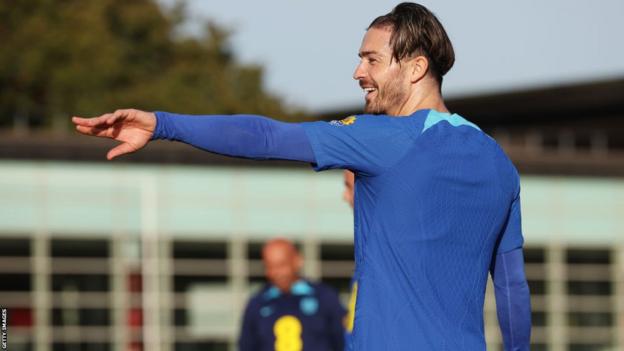 Jack Grealish training with England