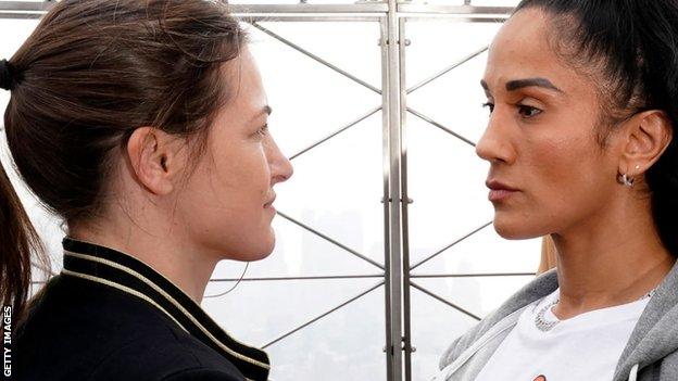 Amanda Serrano and Katie Taylor stare at each other