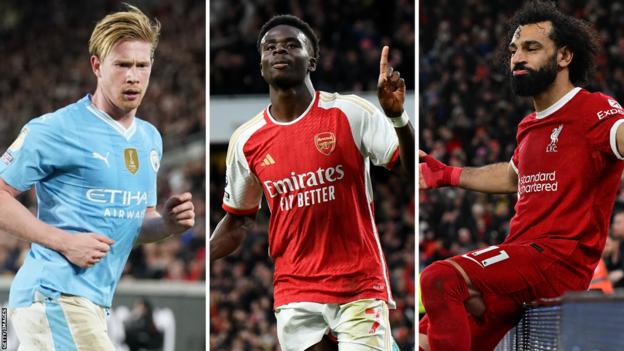 Kevin de Bruyne, Bukayo Saka and Mohamed Salah