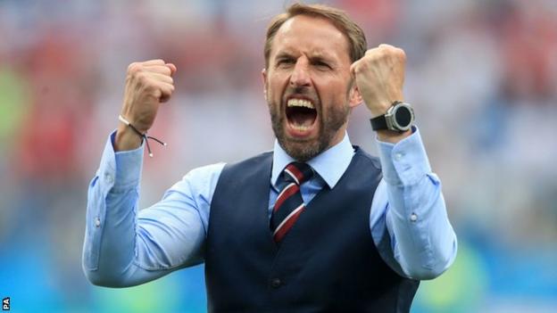 Gareth Southgate celebrates England scoring against Panama on Sunday
