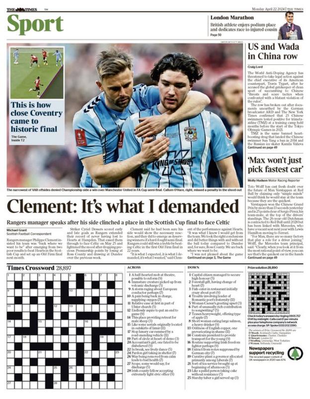 The back page of the Scottish edition of The Times