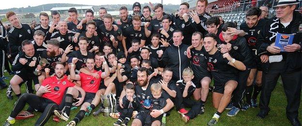 Kilcoo celebrate a third straight Down title triumph after overcoming Castlewellan at Pairc Esler