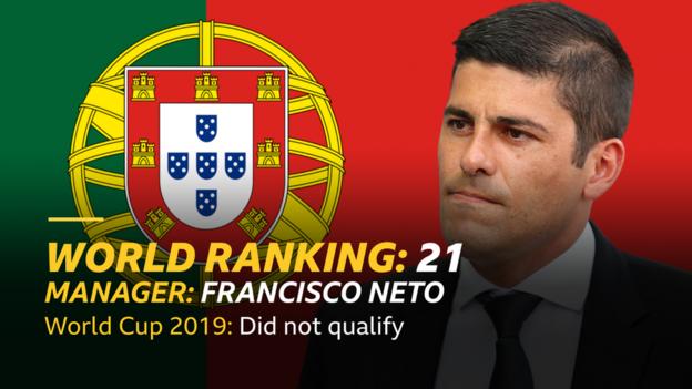 Gráfico con la bandera de Portugal que muestra al técnico Francisco Neto