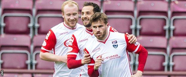 David Goodwillie (right) celebrates scoring for Ross County
