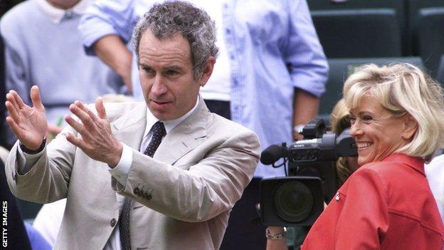 Sue Barker laughing with John McEnroe