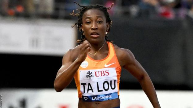 African female 100m record holder Marie-Josee Ta Lou running at the Dimaond League in Lausanne in June