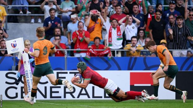 Portugal score the opening try of their Rugby World Cup match against Australia