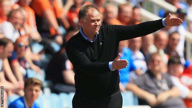 Blackpool manager Neil McDonald gestures to his players during the game against Peterborough in May 2016