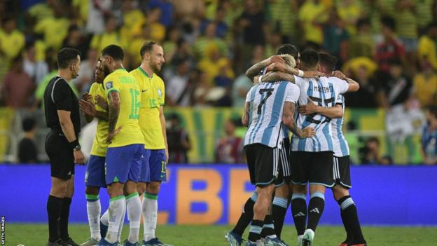Brazil and Argentina players at full-time