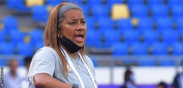 South Africa coach Desiree Ellis on the touchline during the Wafcon semi-final against Zambia