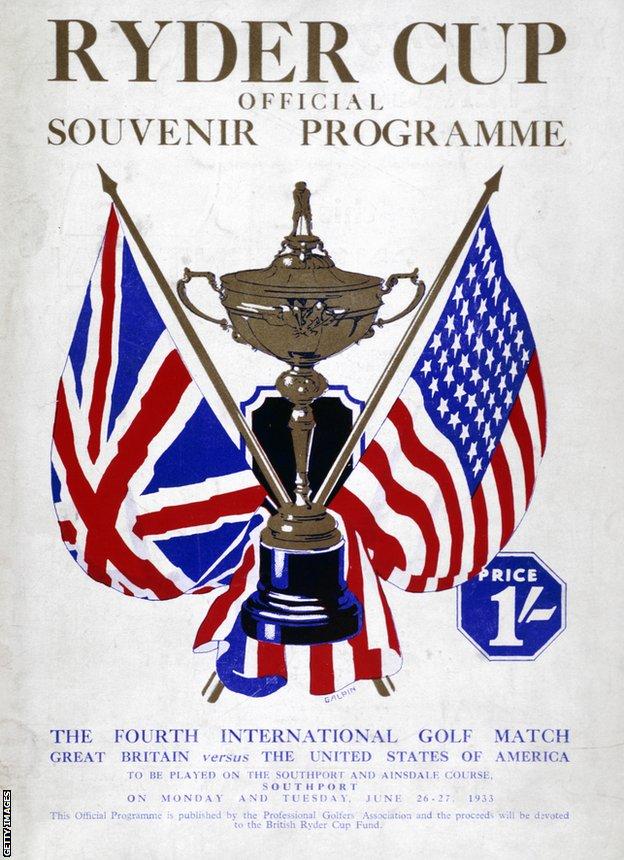 Ryder Cup programme in 1933